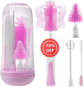 Electric Bottle Brush Cleaner, Portable Electric Baby Bottle Brush for Travel, Waterproof Electric Bottle Cleaner Set Baby Bottle Brush Milk Frother