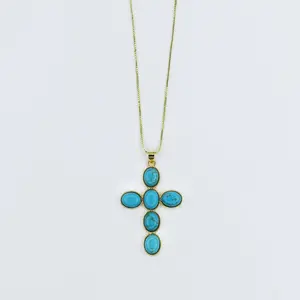 Turquoise Faith Cross Gold Necklace