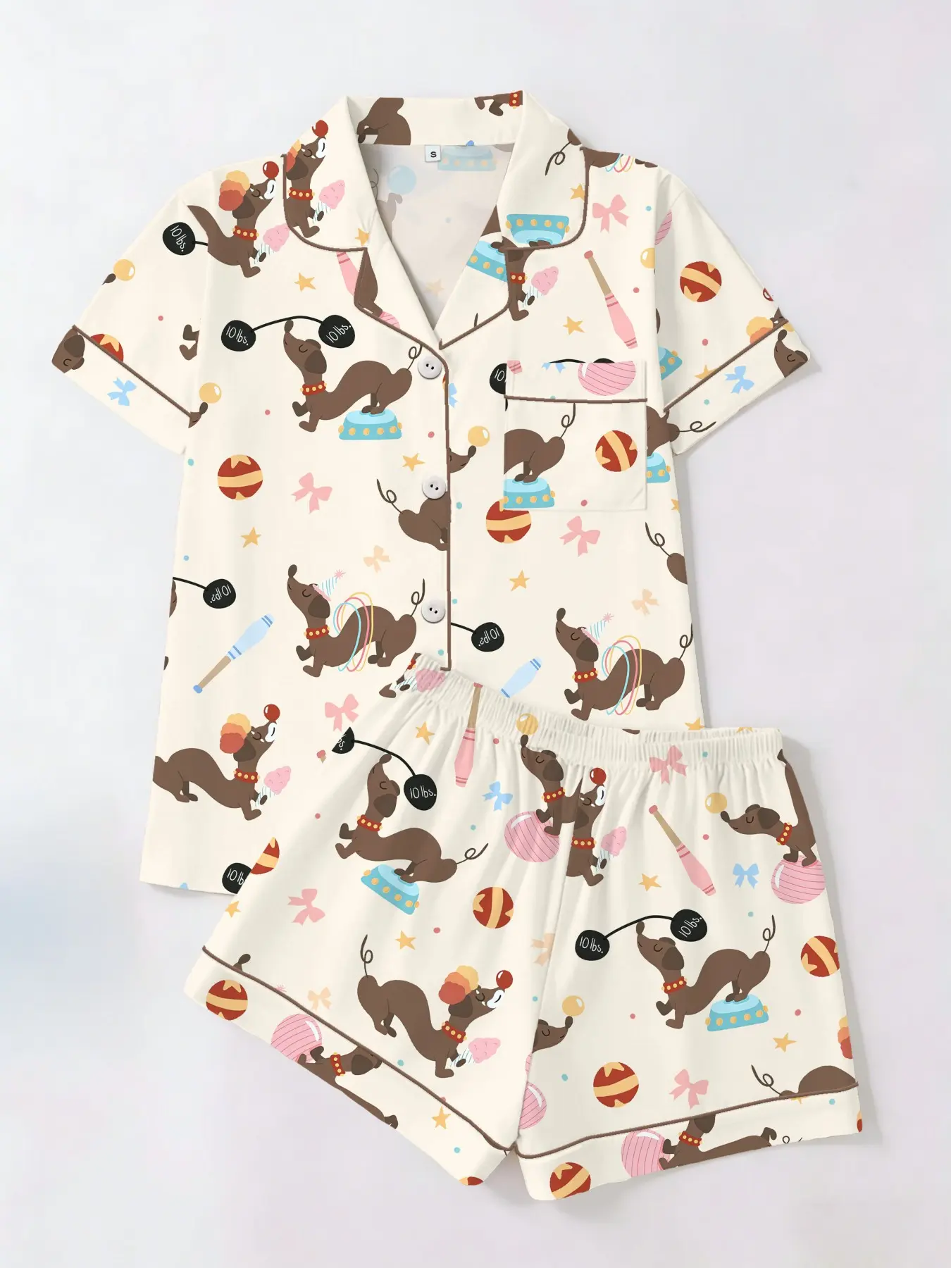 Cute Dachshund Print Pajama Set, Short Sleeve T-Shirt and Shorts Cardigan for All Seasons, Adorable Homewear Everyone Loves