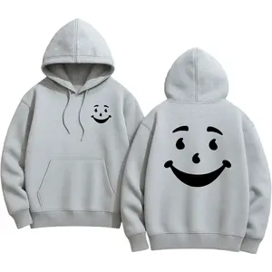 Men's Cartoon Smile Face Print Drop Shoulder Hoodie, Fashion Casual Regular Fit Drawstring Pocket Hooded Sweatshirt  Daily Holiday Outdoor Wear, Men Clothes  Fall & Winter for