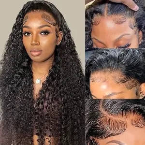 13x6 HD Lace Front Wig Deep Wave Human Hair Wigs Pre Plucked with Baby Hair Lace Frontal Wig For Women Natural Hairline Remy Hair Brazilian 30 34 Inch Curly Human Hair Wigs