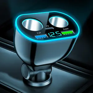 USB C Car Charger Cigarette Lighter Adapter Splitter, 120W Car USB Socket with 30W PD & QC 3.0 12V/24V DC Outlet Dual Socket Lighter Extension Fast Charging for Phone Galaxy GPS Dashcam and More