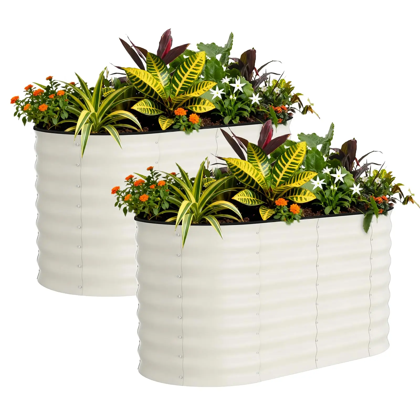 Garvee Set of 2 galvanized raised beds, 1.2 x 0.6 x 0.6 m, for vegetables, flowers, rust-resistant garden planter, easy-to-assemble raised beds, durable planters for outdoor plants