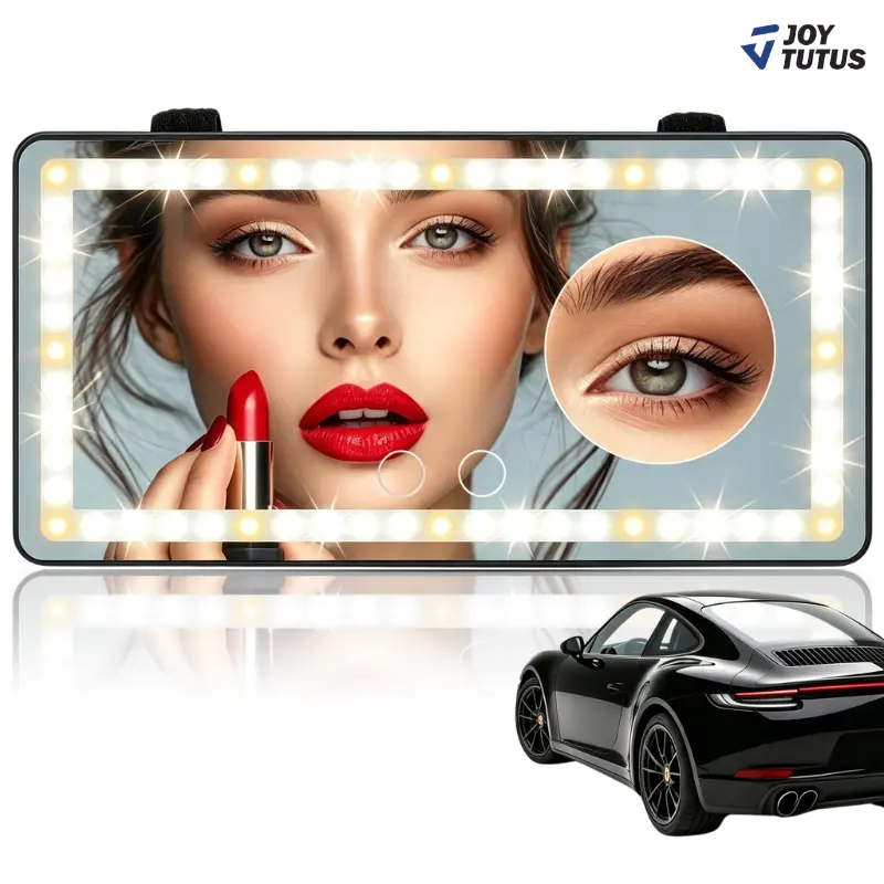 JOYTUTUS Multifunctional Car LED Sun Visor Vanity Mirror, 3 Light Modes, 60 LEDs, Rechargeable Dimmable Touch Control, Vehicle Accessories for Cars, Trucks, SUVs, Truck Accessories