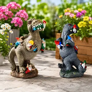 Dinosaur Gnome Garden Decor, Creative Dinosaur Themed Garden Statues, Resin T-Rex Ornaments for Yard Lawn, Funny Dinosaur Garden Gnome Figurines for Outdoor Patio Decoration