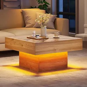 【Dealsforyoudays】Yitahome Coffee Tables for Living Room,  Tables with Storage, Square Wood Coffee Table with 2 Sliding Drawers, Led Center Table for Living Room, Brown