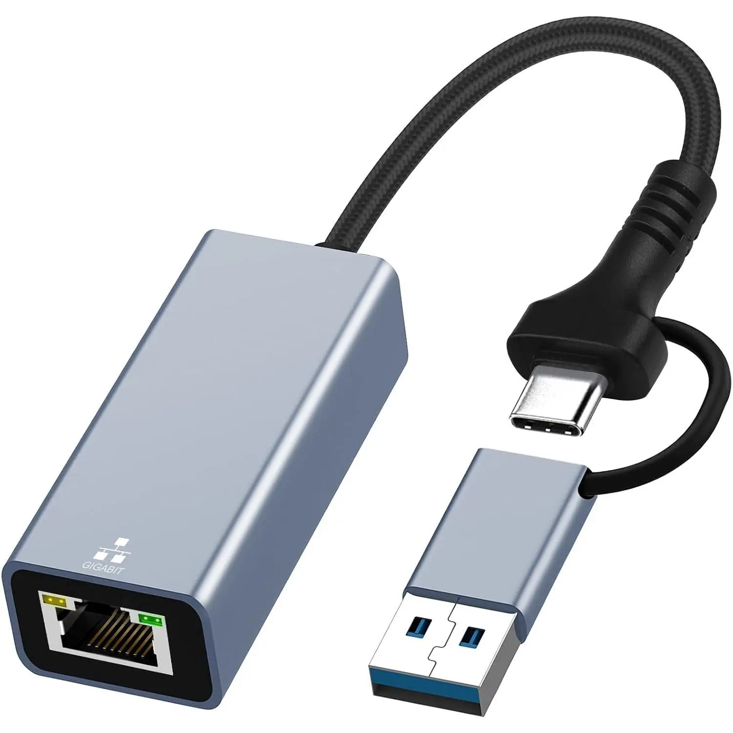 USB 3.0 & Type-C to RJ45 Gigabit Ethernet Adapter, 10/100/1000 Mbps Wired Network Accessory for Windows XP/Vista 7/8/10/11, Mac OS, Linux