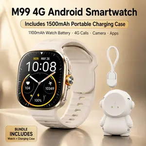 M99 4G Android Smartwatch with 1500mAh Portable Charging Case, 2.4" AMOLED Smart Watch with Camera, SIM Calls, Apps, GPS, WiFi, NFC, 1100mAh Battery for Men Women