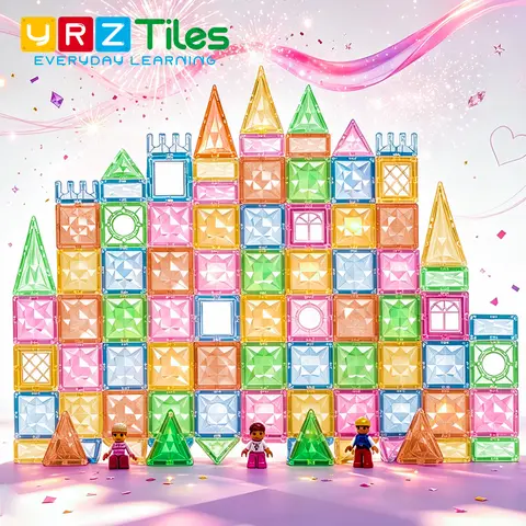 YRZTILES Magnetic Tiles Travel Portable Set - Montessori-Inspired Collectible Construction Set, Lightweight STEM Toy, Compact Magnet Building Blocks for Toddlers/Kids, Christmas Gifts for Ages 3+ (Car/Airplane Use),familyfun