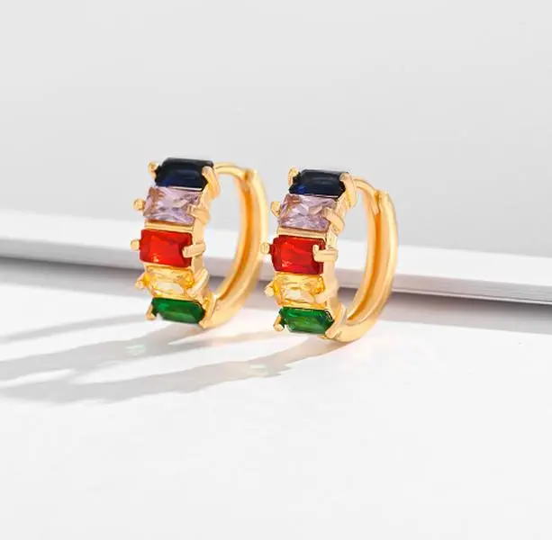 Multi-Style Click Hoop Earrings - Lightweight Hypoallergenic Anti-Tarnish Metal Alloy, Inlaid Decorative Chips, Suitable for Daily Wear, Party Occasions