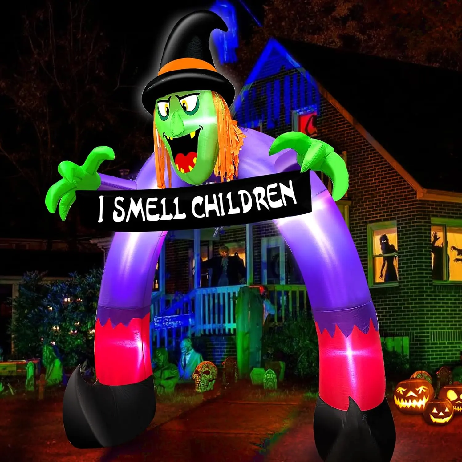 Halloween Outdoor Decorations Scary Witch Holds Banner Archway Inflatables | TURNMEON 8Ft Halloween Blow Up Yard Decorations Build-in LED Lights Halloween Decor Garden Arch Lawn Party Home Outside