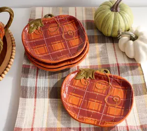 Set of 4 Ceramic Pumpkin Plates by Valerie