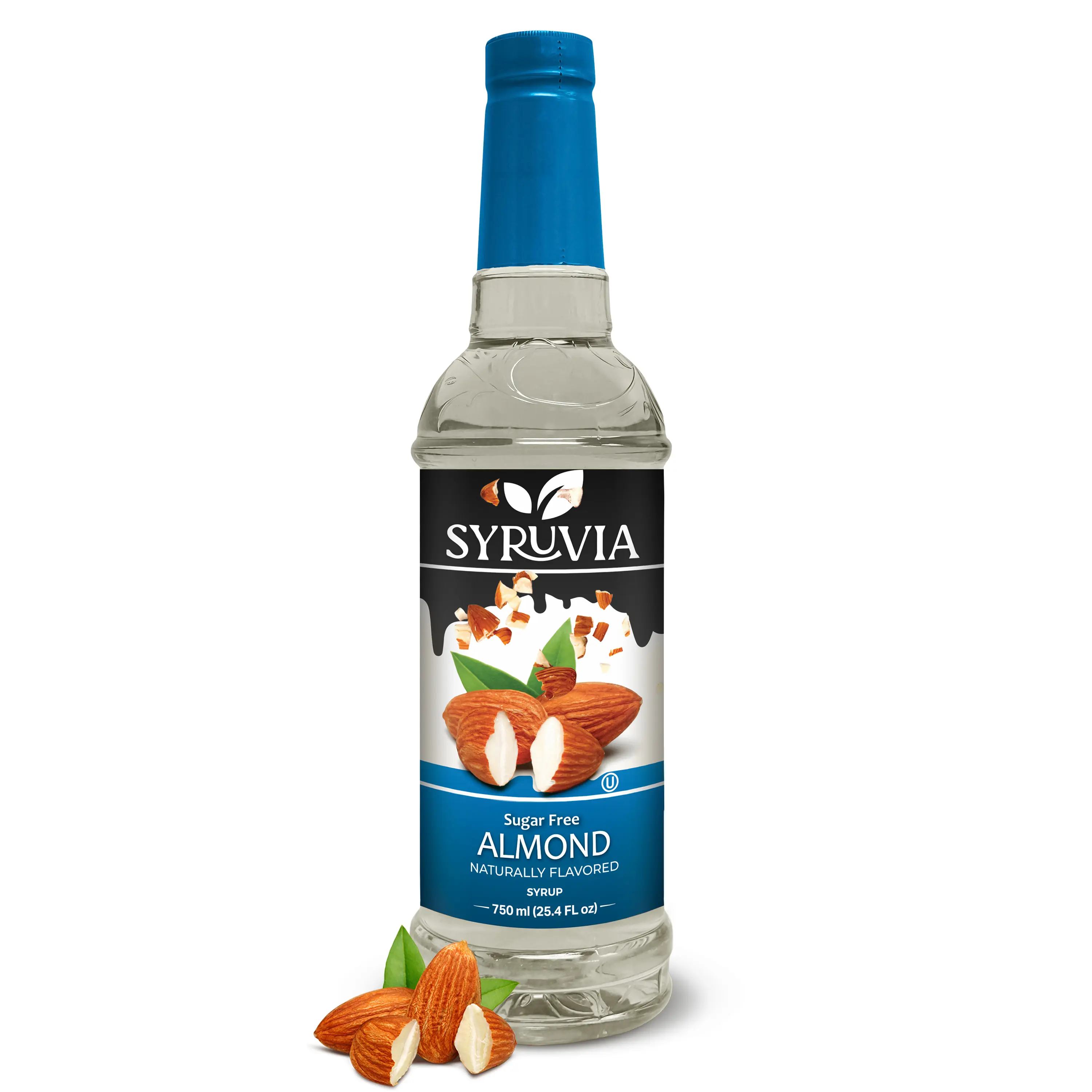 Syruvia Sugar Free Almond Coffee Syrup - 25.4 fl oz (750ml) - 0 Calorie, Kosher, Gluten Free Premium Almond Taste Beverage for Drinks, Minty Treats & Desserts