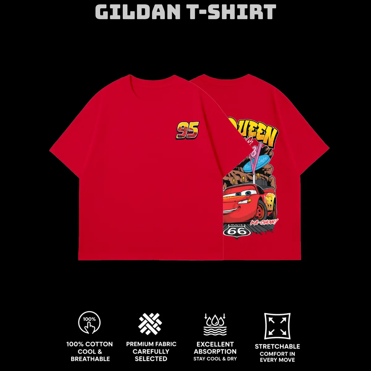 Retro Two Side Cars Gildan T-Shirt, Cars Movie T-Shirt,Mcqueen and Mater Retro Vintage Unisex Oversized Anime Graphic Tee – Trendy Y2K Acid Gildan,Manga Game Movie Lover Gift For Fans Merch