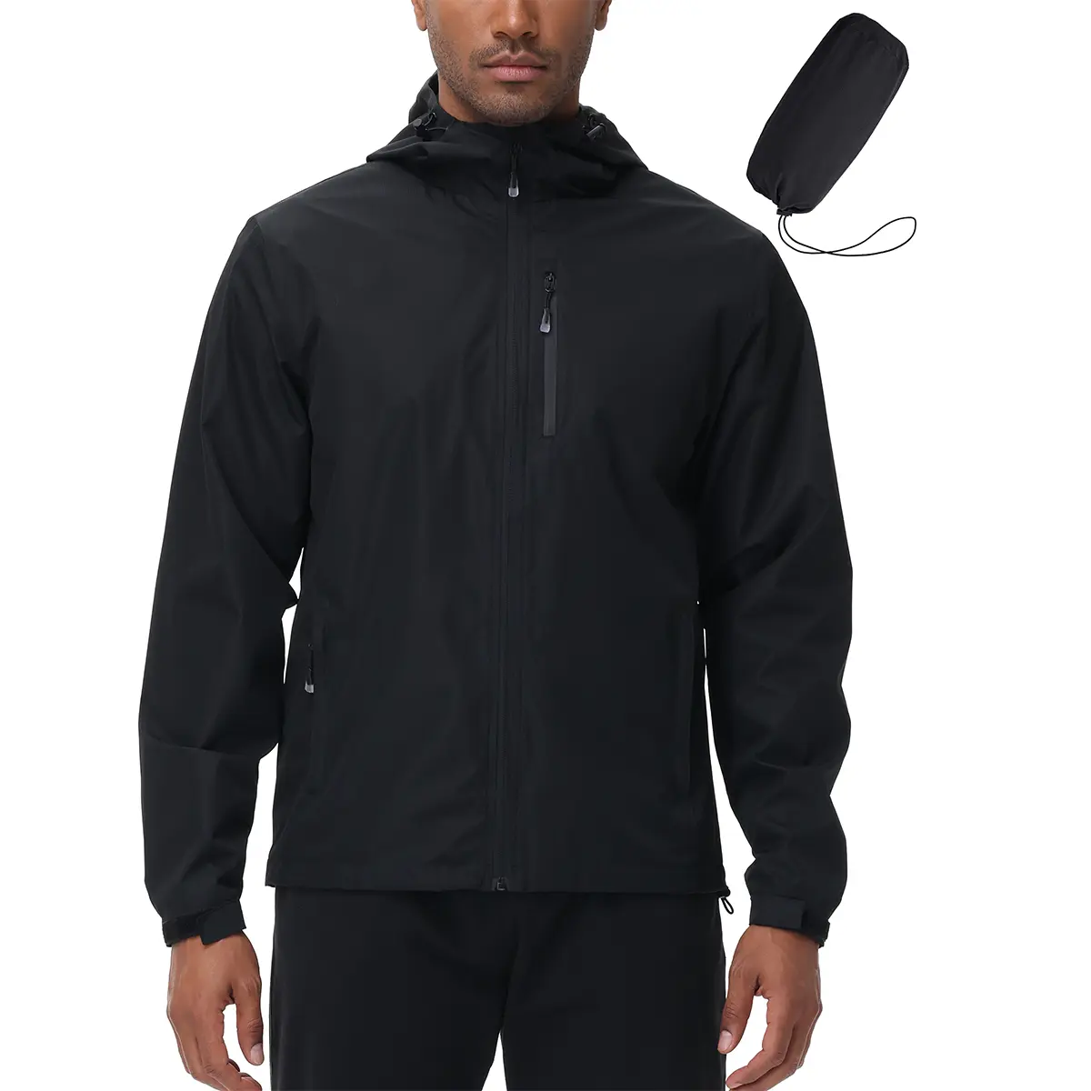Men's Packable Hooded Rain Jacket - Lightweight Waterproof Rain Shell with Hooded Protection, Zip Closure, for Biking, Running
