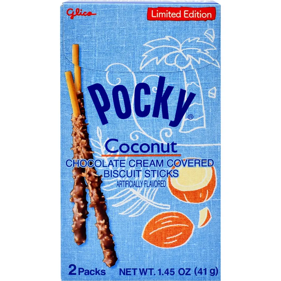 Pocky Limited Edition Chocolate and Coconut Cream-Coated Biscuit Sticks, 1.45 oz (2-Pack) - Sweet Treats, Chocolate-Dipped Bars, Crunchy Bars, Chocolate-Dipped Biscuit Bars