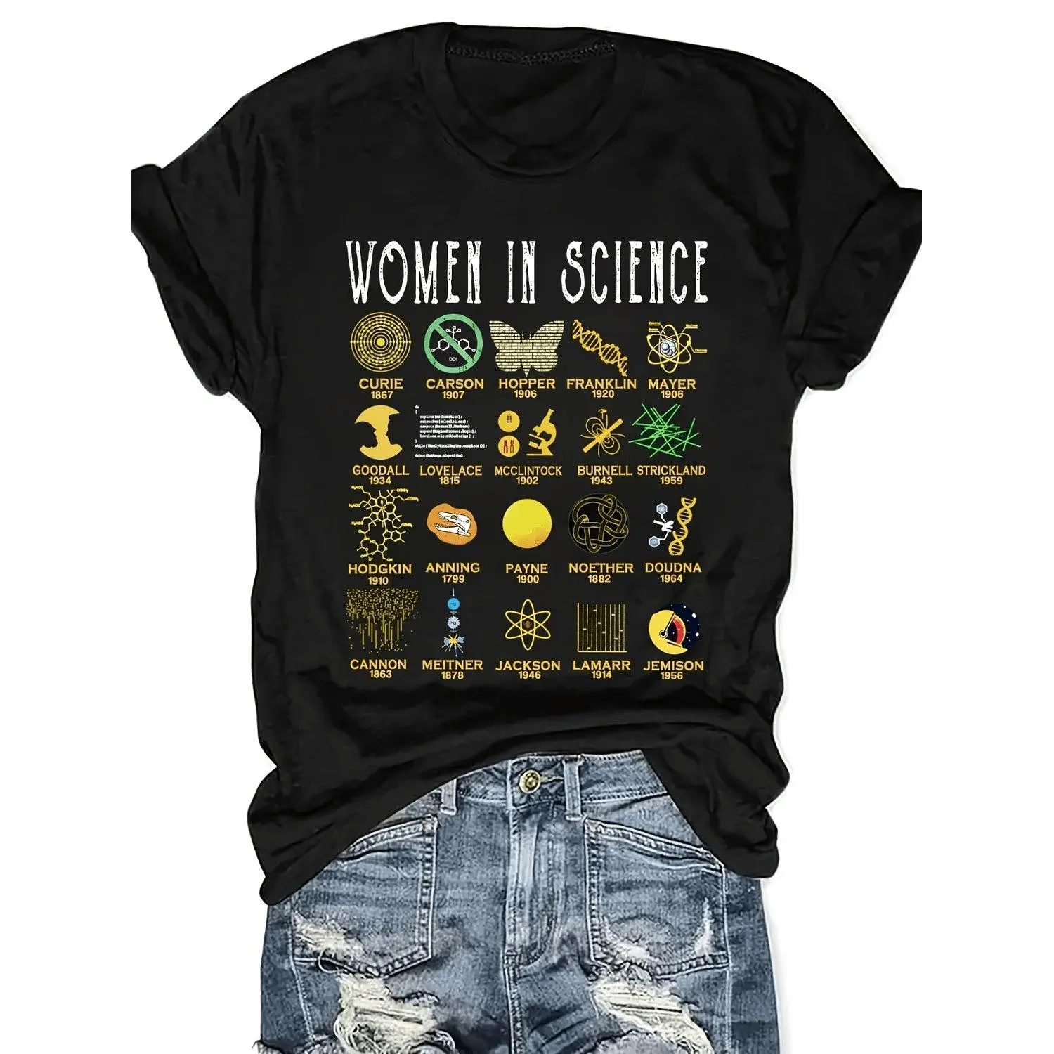 in Science Graphic Tee New Casual Crew Neck Short Sleeve T shirt Featuring Scientific Icons Print Perfect for Casual Attire and Science Enthusiasts Science Themed Apparel Scientific Motif Clothing MicroStretch Fabric