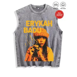 Cool Girl Print Men's Printed Vintage Washed Vest, Loose Fit, Casual Street Style,Men's Casual Crew Neck Sleeveless Washed Vest,  Perfect For Summer Vacations.Features A Stylish Print And Y2K Street Style.An Excellent Gift For Boyfriends