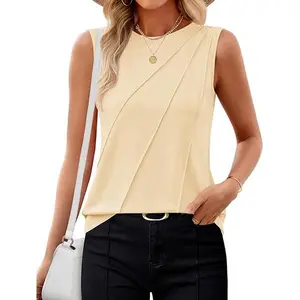 ZESICA Women's Summer Pleated Tank Top Sleeveless Crewneck Business Casual Loose Tops Shirts 2026 Fashion Clothes Outfits