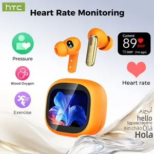 HTC Earbuds Wireless Earbuds, Bluetooth 6.0 Earphones, Heart Rate Monitoring Earbuds, Sports Headphones With Microphones, LED Display High Fidelity, Suitable for Office, Sports, Study and Audio Calls, Active Noise Cancellation