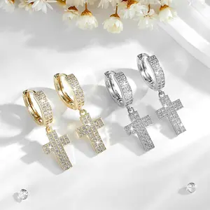 Zircon Cross Hoop Dangle Earrings for Men and Women, Y2K Style Hypoallergenic Piercing Jewelry, Everyday Party Personalized Gift