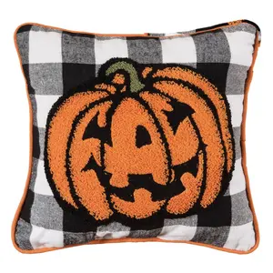 Jack-o -Lantern Check Pillow by Valerie
