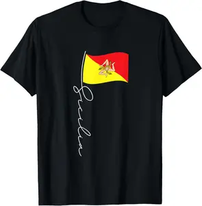Men's Knit Sicilian Flag-Graphics Short-Sleeve Cotton T-Shirt, Stylish Casual Patriotic Sports & Outdoor Top