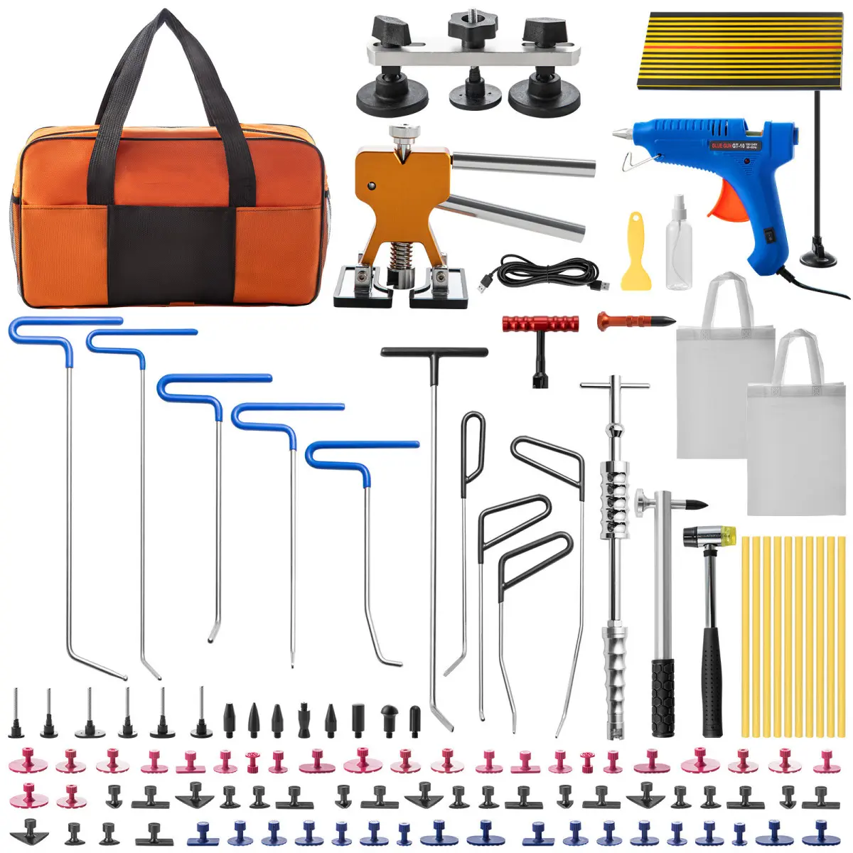 89 PCS Paintless Dent Repair Kit Set with Golden Lifter Puller Rods, Glue Puller Tabs - Automotive Car Body Fixing Tools for Cars to Pull Out Minor Door Dings