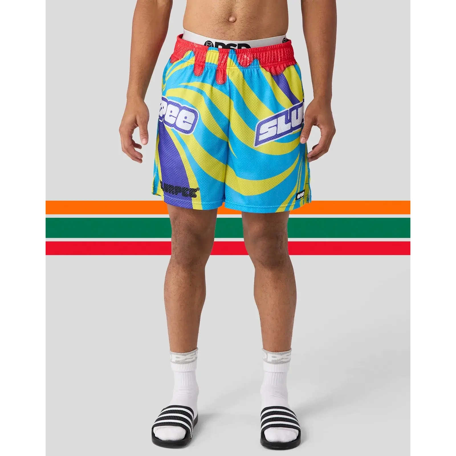 PSD Mens 7-Eleven Cherry Slurpee Lightweight Mesh Active Shorts, Athletic Shorts with Pockets