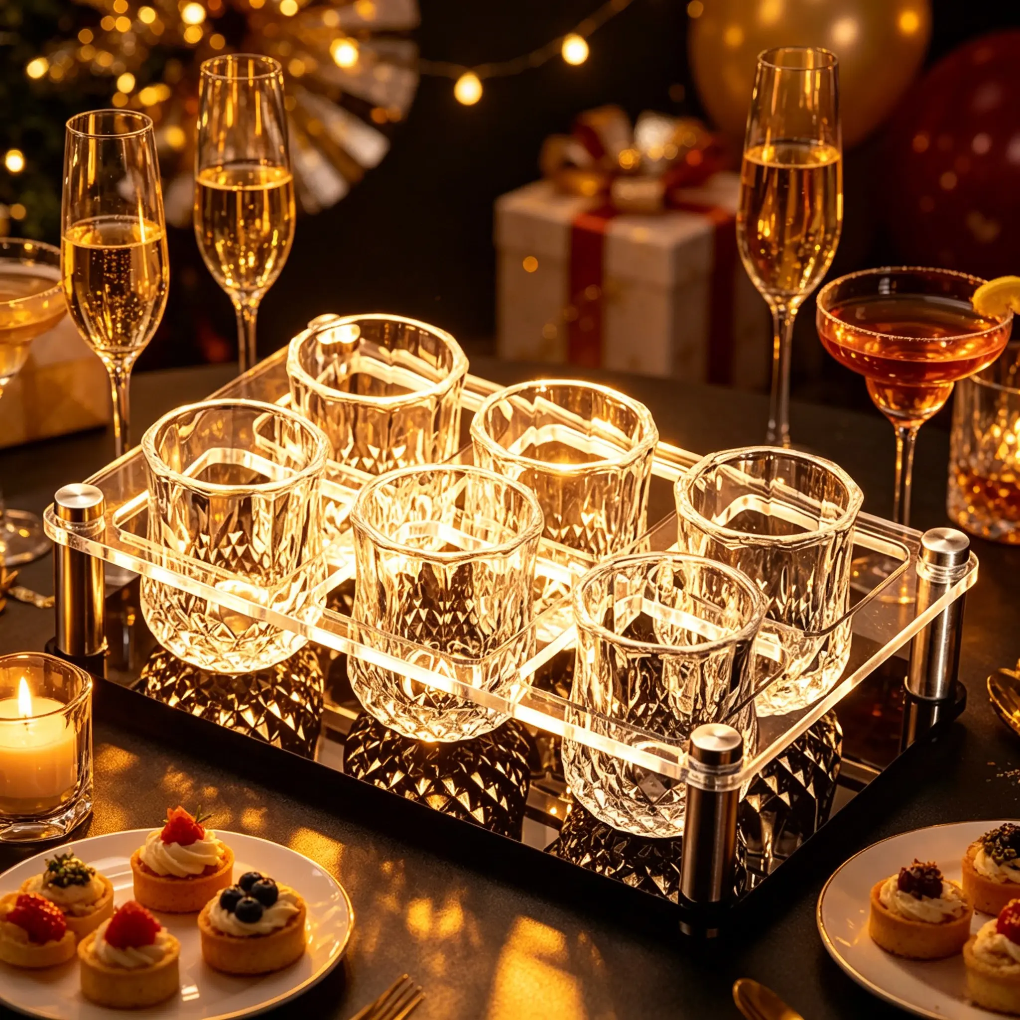 6pcs/12pcs Mini Drinkware Set, Crystal Cut Glasses, Drinking Glasses, Easy Assembly Holder, Tequila, Vodka, Whiskey Cups, Home, Bar, Party, Ktv Use