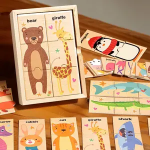 Cartoon Animal Jigsaw Pairing Puzzle, 1 Box Wooden Box Animal Cognition Learning Puzzle Card, Educational Toy for Kids, Shape Recognition Puzzles, Puzzles for Toddlers