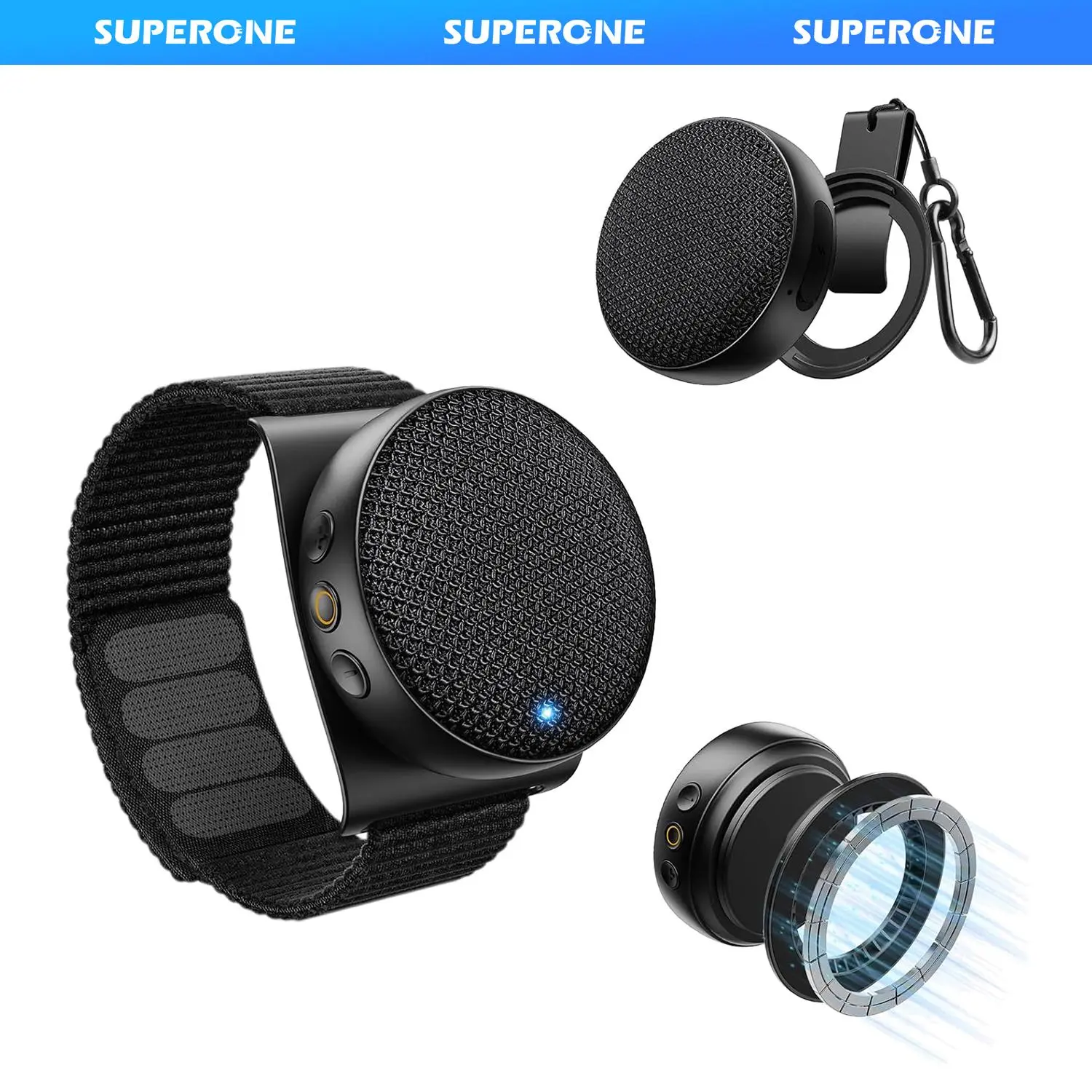 【Live】SUPERONE Upgraded 4-in-1 Portable Wearable Bluetooth Speaker - Stereo Audio, Hi-Fi Sound, TWS, Compact, IPX7 Waterproof, Dustproof, USB Type-C, Hang Clip, Wrist Watch, Hang Hook, MagSafe Stand for Running, Outdoors, Portable Speakers, Usb C, Cells