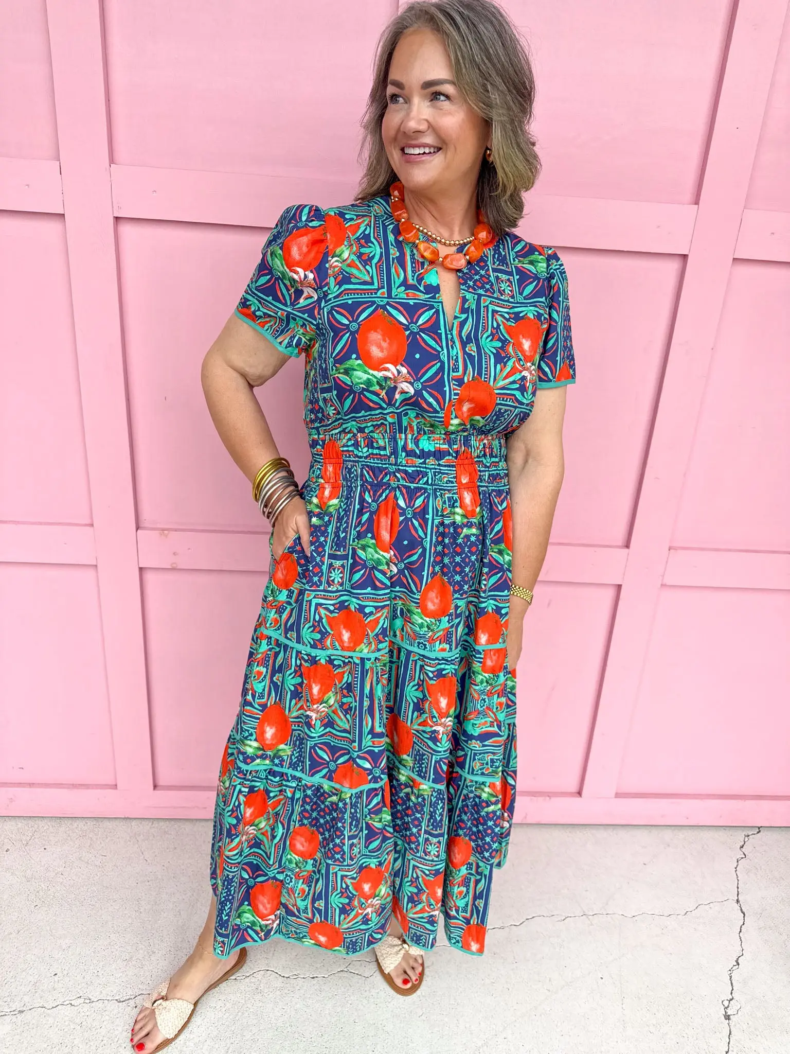 Summer In Citrus Dress - Navy/Orange
