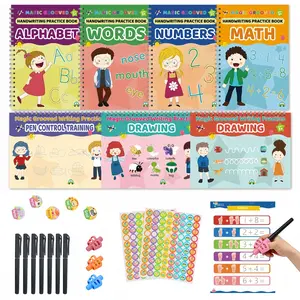 Magic Groove Writing Practice Set, Includes 7 Large Reusable Workbooks, 7 Vanishing Ink Pens, 3 High-Quality Pencil Grips, 2 Reward Stickers