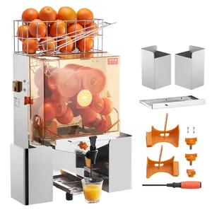 VEVOR Commercial Orange Juicer Machine, 120W Automatic Juice Extractor with Water Tap, Stainless Steel Orange Squeezer 20 Oranges/Minute, with Pull-Out Filter Box, PC Cover, 2 Peel Collecting Buckets