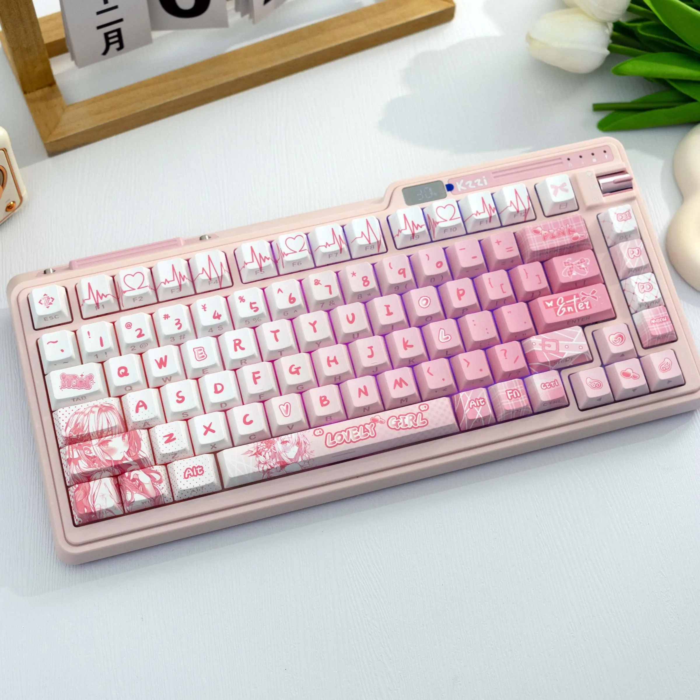 138 Key Love Diary Pbt Keyboard Keycaps, Cherry Style Side-Printed Semi-Transparent, Dye Sublimation, Compatible with Mx Axes, Fits 61/64/68/87/96/104/108 Models