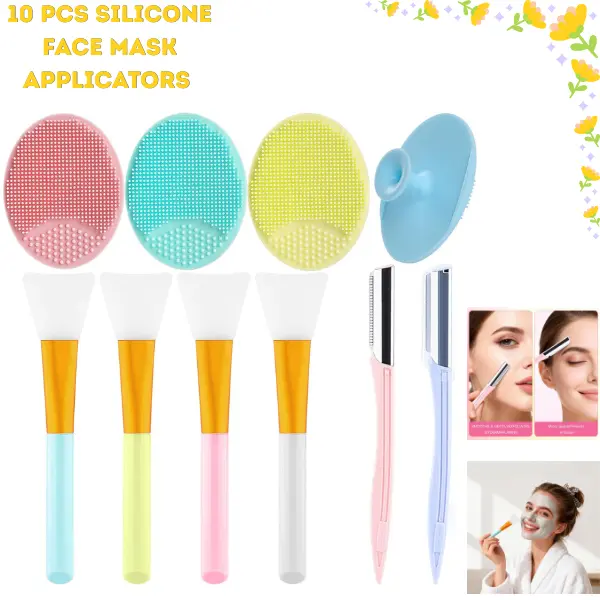 10PCS Silicone Face Mask Applicator Set | Reusable Facial Mask Brushes & Silicone Face Scrubber Tool | Skincare Application Accessories for Face Masks, Cleansing & Beauty Routine