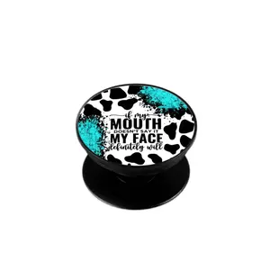 Cow Print and Turquoise Phone Grip Stand Foldable Kickstand Mount for Cellphone Easy Install No Tools Needed 180 Degree Angle Adjustable Fun Practical Accessory