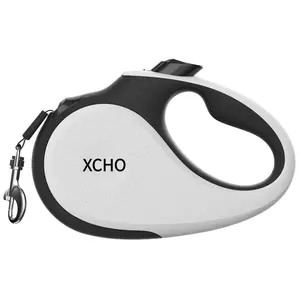 XCHO Tiny 360° Tangle-Free Retractable Dog Leash with Anti-Slip Handle | 10 ft Nylon Tape| One-Handed Brake, Pause, Lock (White)