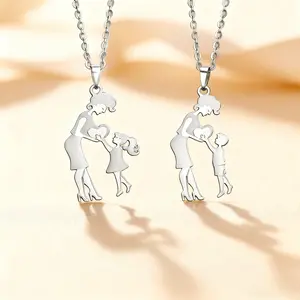 Stainless steel mother&child pendant dangling charms necklace with card,perfect gift for mom,Easter Basket gift Stocking Stuffer Mothers Day gift