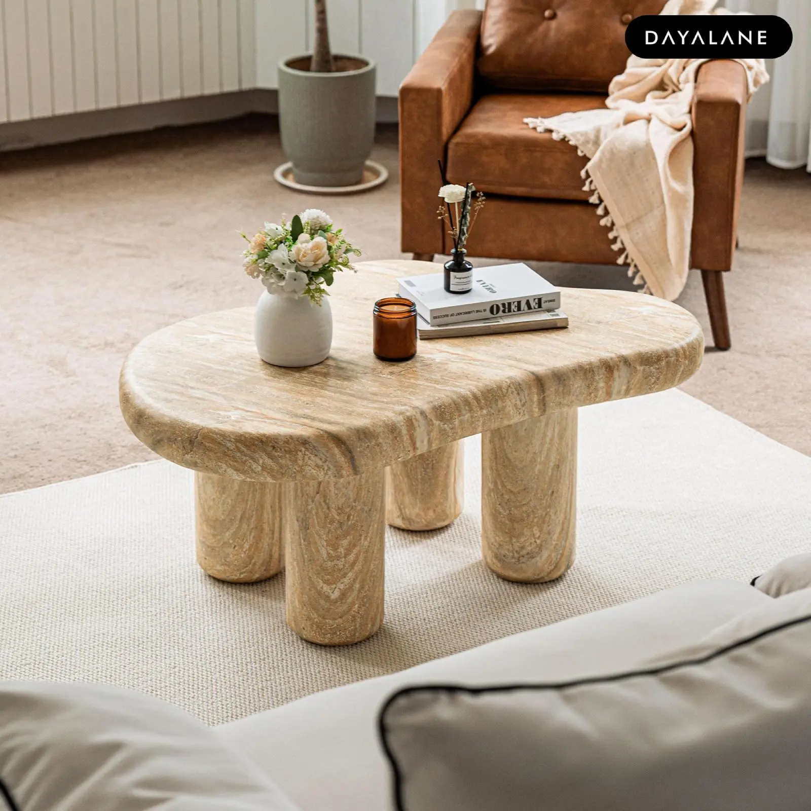 [SummerFinds] DAYALANE Modern Olivia Cloud Coffee Table - 2 Packages Delivery, Decorative Organic Marble-Effect Countertop, Modern Sofa Table, Living Room Home Goods, Aesthetic House & Living Room Decor