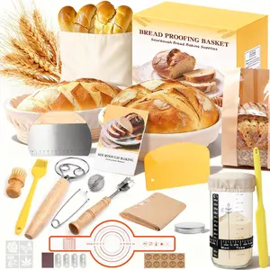 Sourdough Starter Kit, Sourdough Bread Baking Supplies, Round & Oval Banneton Bread Proofing Basket, Bread Sling, Starter Jar, Dough Whisk, Scrapers, Stencils & Bag, Complete Sourdough Kit Gifts