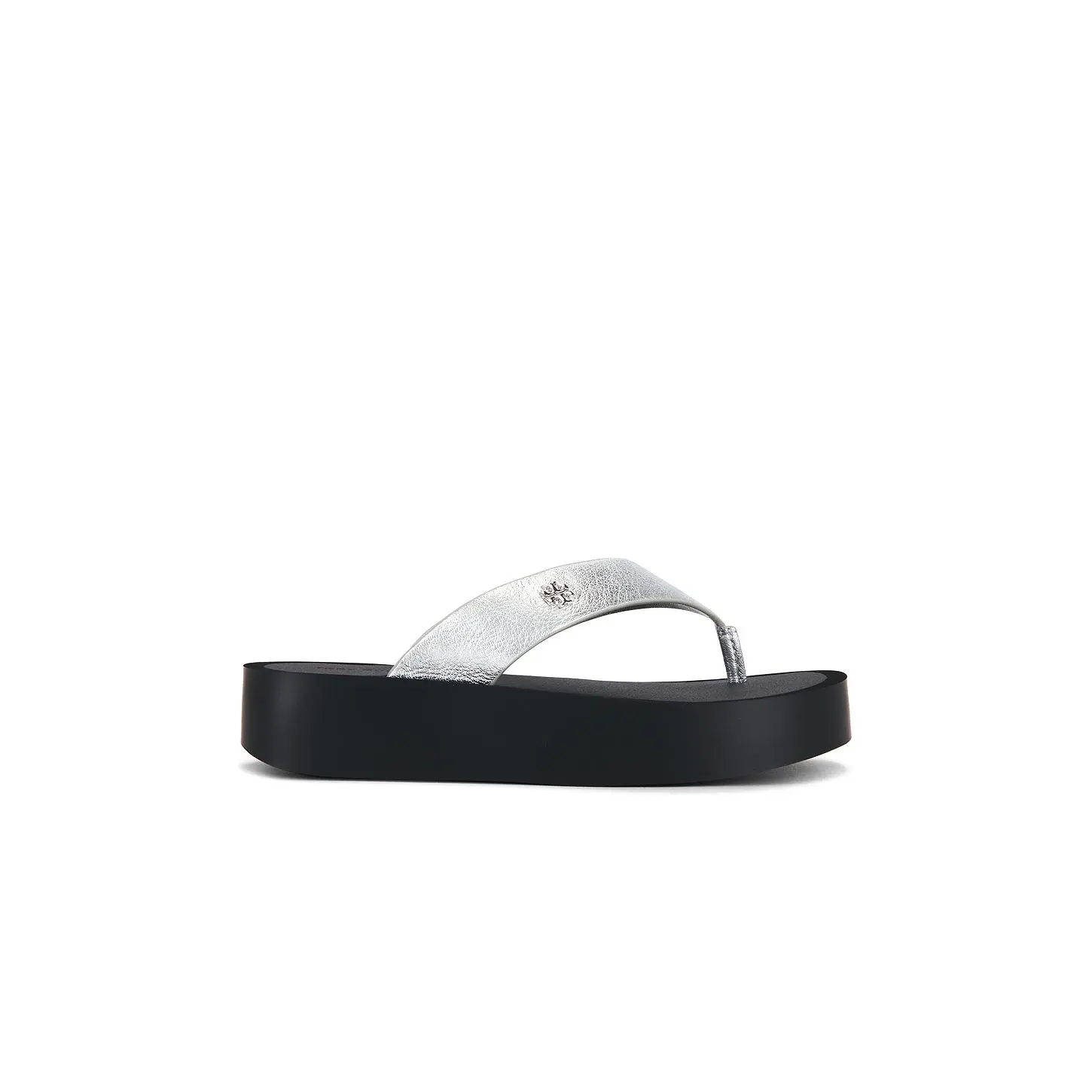 Tory Burch Leather Platform Flip Flop in Silver & Perfect Black