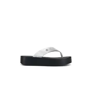 Tory Burch Leather Platform Flip Flop in Silver & Perfect Black