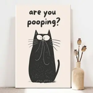 2D Flat, 1Pc Framed Canvas Wall Art Cat expressions, funny text, hand-drawn illustration style, Canvas Poster Painting Room Wall Decor, Ideal Gift For Bedroom Living Room Hallway Dorm, Ready To Hang