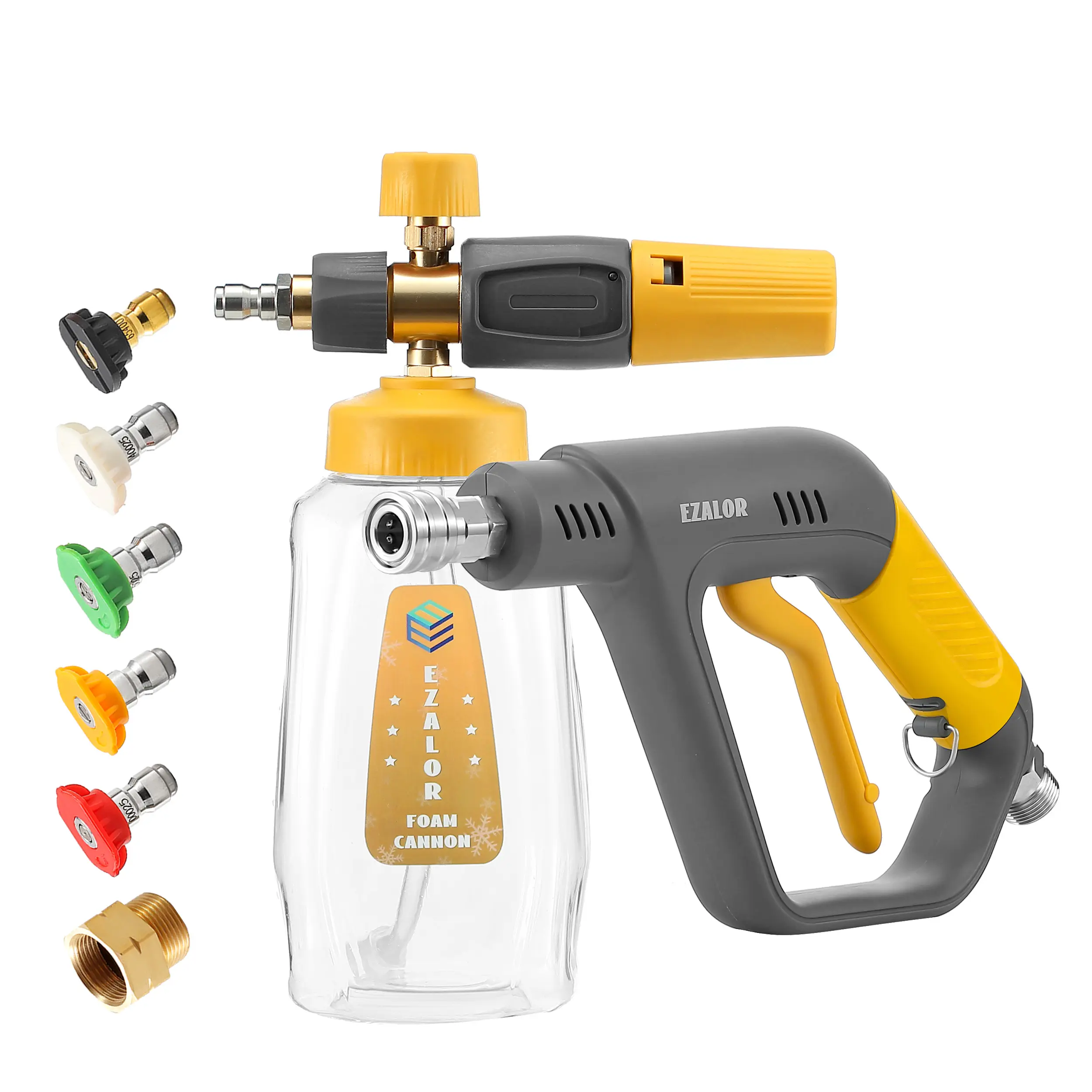 Car Foam Sprayer, High-Pressure Reusable Car Washing Tool with 5 Nozzle Tips, 1/4 in Quick Connector, 4000 PSI, 1L Short Design Foam Cannon