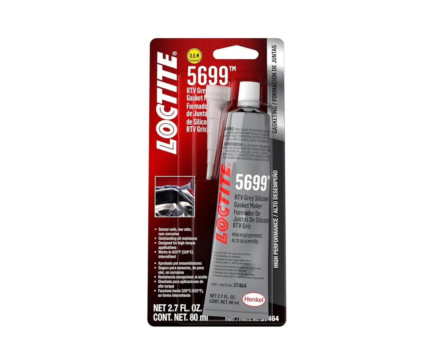 LOCTITE 5699 RTV Grey High Performance Silicone Gasket Maker - High Performance, Oil Resistant, High Torque Applications - 80 ml, 1 Pack Seal Adhesive
