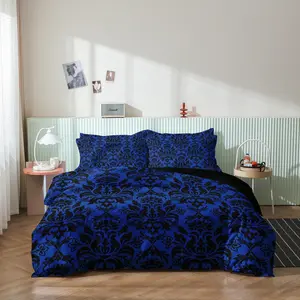 3pcs Blue Texture High-Definition Flower Printed Duvet Cover Set (1 Duvet + 2 Pillowcases,No Comforter, No Pillow Core) Suitable For Home Or Dorm Use