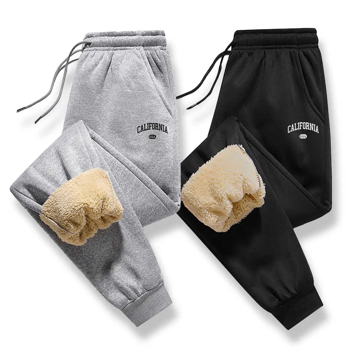 Men's winter fleece-lined thick sports pants with printed fleece, fashionable trendy streetwear, warm and comfortable, suitable for winter wear, everyday casual, a winter essential.