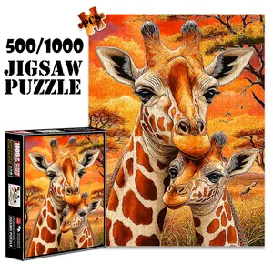 1pc 1000 piece adult puzzle 70x50cm Giraffes Animals in Serene African Savannah Landscape 500 pieces paper jigsaw puzzle suitable for DIY creative games for adults and families, birthday and holiday stress relief gi